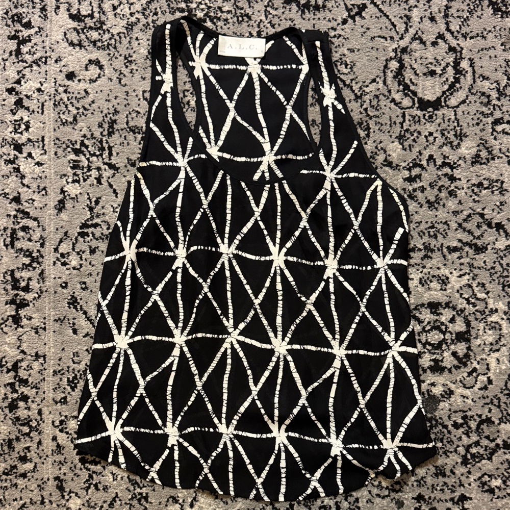 A.L.C. 100 Percent silk Black + White Tank Top